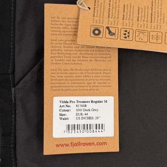 Fjallraven Vidda Pro Pants G-1000 Mens 29 Dark Gray‎ Cargo Outdoors